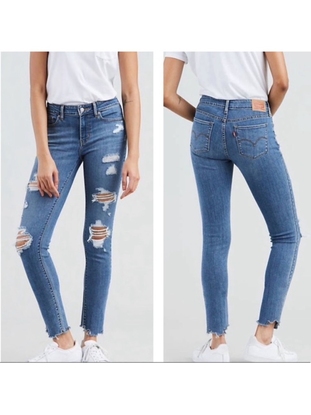 Levi’s 711 Skinny Distressed Raw Hem Mid Rise Jeans Size 28